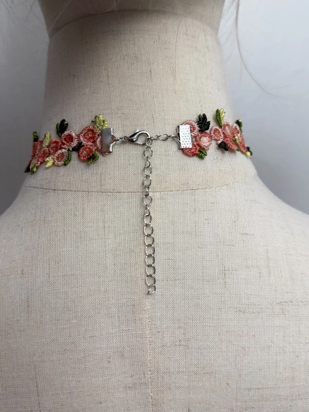 Pink Floral Lace Choker Necklace Embroidered Flowers Cottagecore Coquette